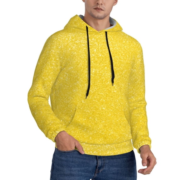 Bingfone Yellow Glitter Men's Drawstring Hoodie Long Sleeve Pocket Sweatshirts-4X-Large