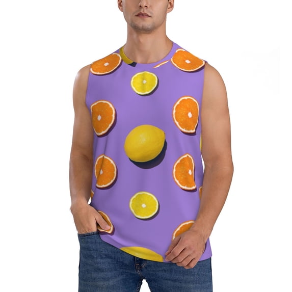 Bingfone Yellow Lemon And Orange Pattern Men's Tank Tops Workout Sleeveless Tee Shirts Running Beach Tanks for Men-Small