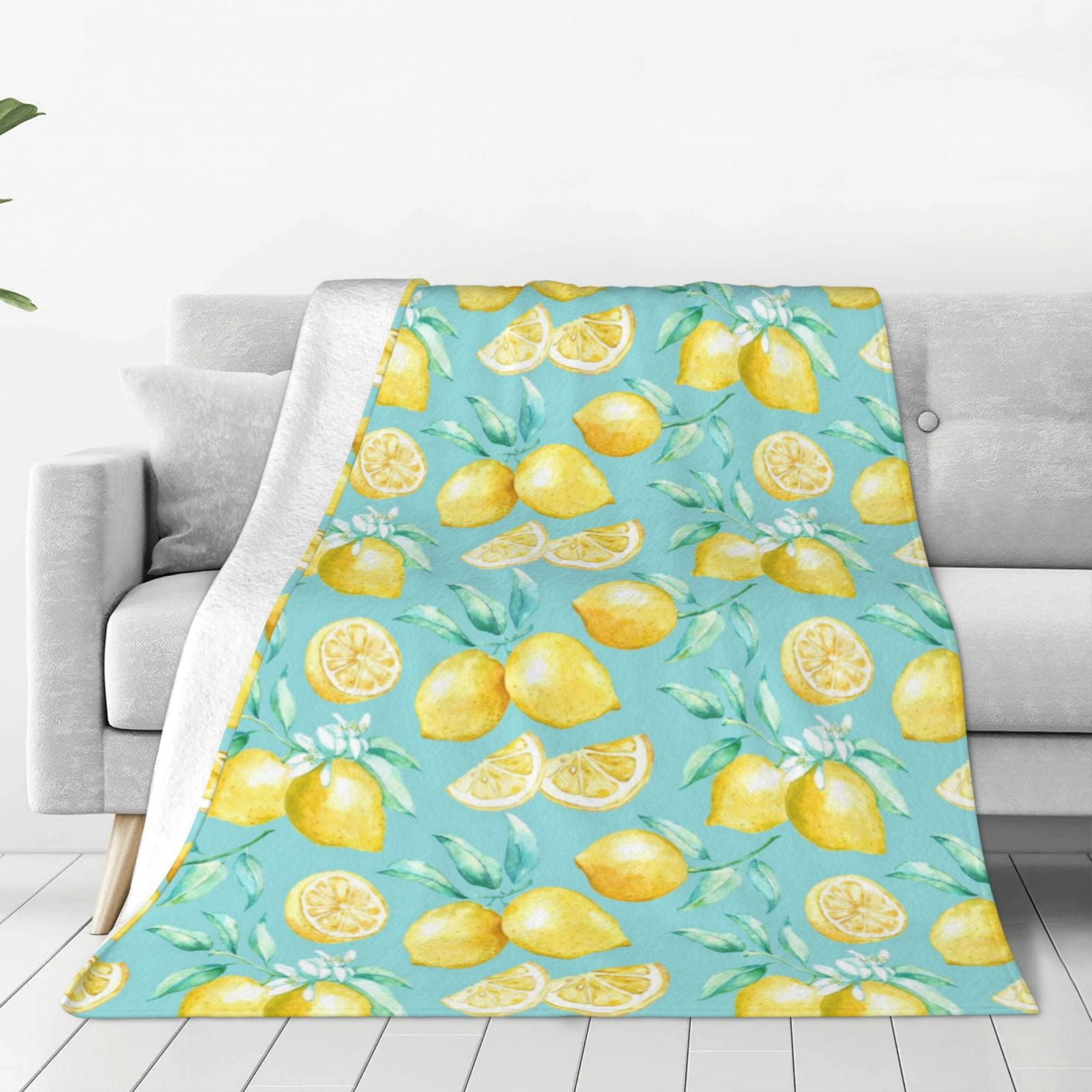Bingfone Yellow Lemon Print Flannel Fleece Blanket Throw Blanket for