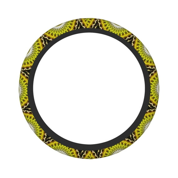 Bingfone Yellow Mandala Steering Wheel Cover - Universal 15 Inches Car Steering Wheel Covers Grip Auto Internal Accessories