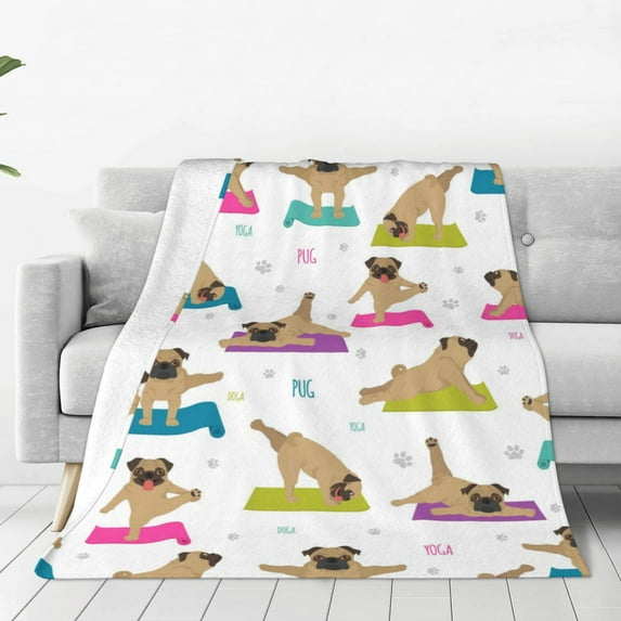 Bingfone Yoga Dogs Poses Print Flannel Fleece Blanket Throw Blanket For Bed,Sofa,Couch,Travel,Camping(80"X60")