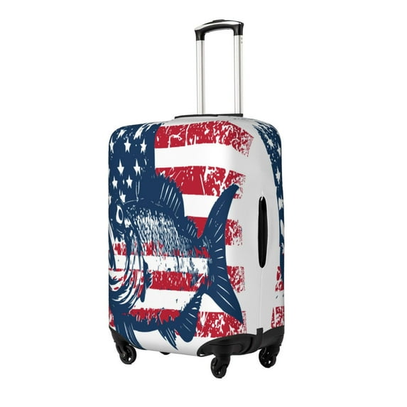Bingfone bass fish with the USA flag Luggage Cover Washable Suitcase Cover Protector Anti-scratch Suitcase cover Fits 18-32 Inch Luggage -X-Large