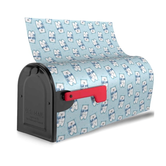 Bingfone blue Scarf Bear Magnetic Mailbox Cover Standard Size for Garden Yard Outdoor Decorations-21x18 in