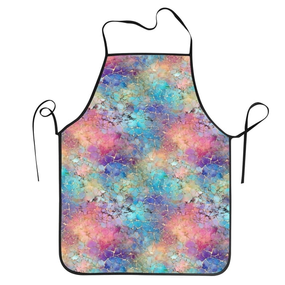 Bingfone blue pink colorful cracked texture for Tie-up Apron, Unisex Waterproof and Stain-Resistant Bib Apron for Kitchen Garden Painting