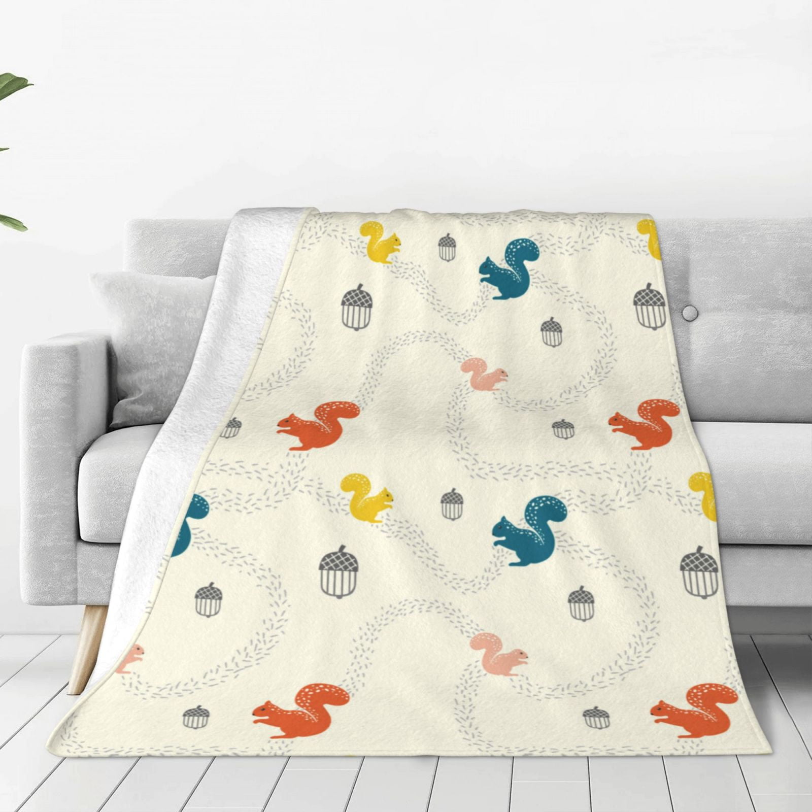 Bingfone colorful Squirrel Nuts Print Flannel Fleece Blanket Throw