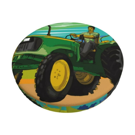 Bingfone farmer working with tractor at field Padded Round Bar Stool Cover Cushion with Elastic Fabric Round Chair Seat-12 inch