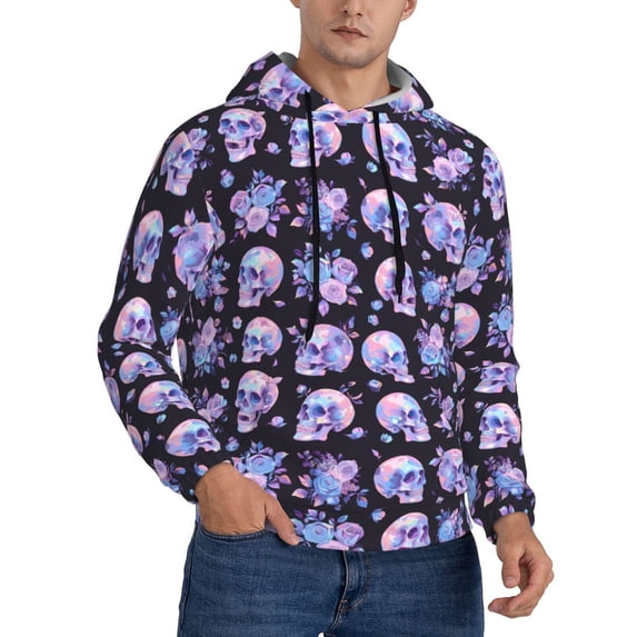 Bingfone flower Skull rose Men's Drawstring Hoodie Long Sleeve Pocket Sweatshirts-Large