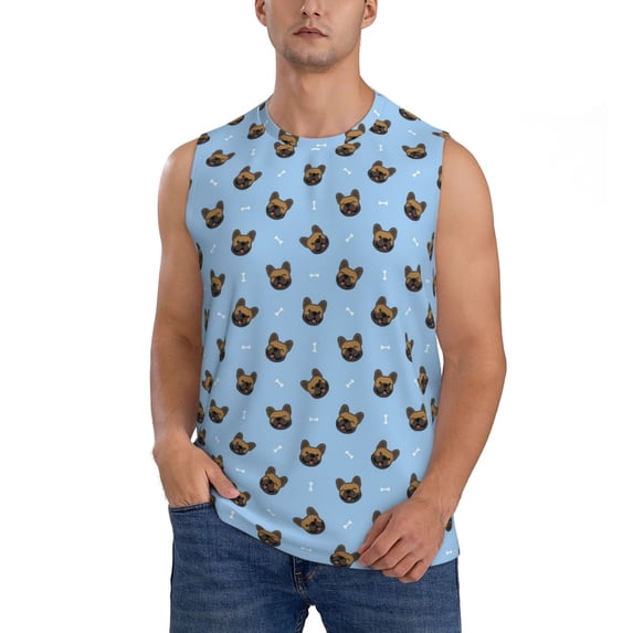 Bingfone french Bulldog Face Pattern Men's Tank Tops Workout Sleeveless Tee Shirts Running Beach Tanks for Men-X-Large