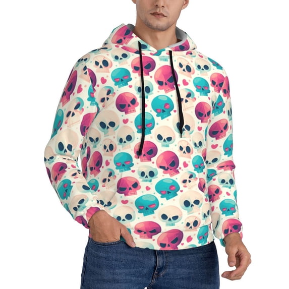 Bingfone heart Skull cute Men's Drawstring Hoodie Long Sleeve Pocket Sweatshirts-Small