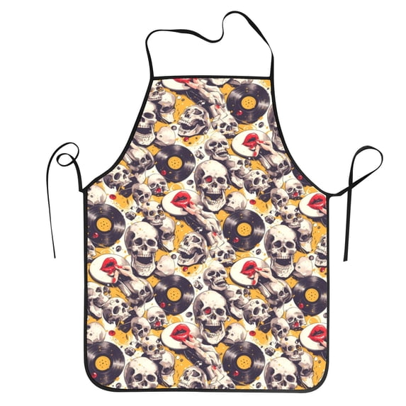 Bingfone lips record rock Skull for Tie-up Apron, Unisex Waterproof and Stain-Resistant Bib Apron for Kitchen Garden Painting