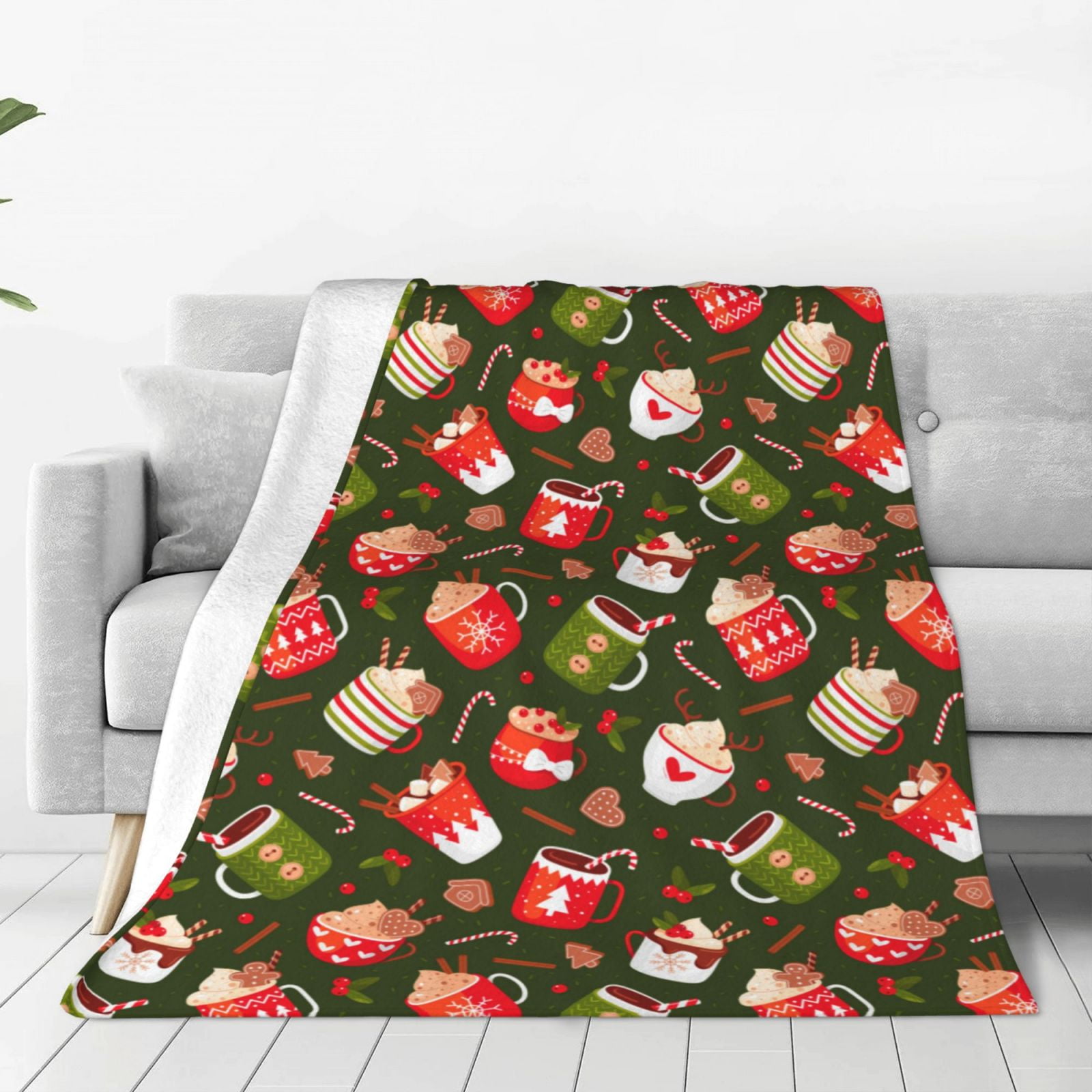 Bingfone red green coffee cup Print Flannel Fleece Blanket Throw