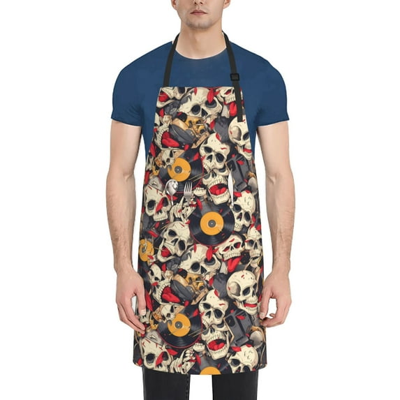 Bingfone rock Skull record artist Apron Gifts For Men, Women Professional Grade Chef Apron for Kitchen,BBQ & Grill