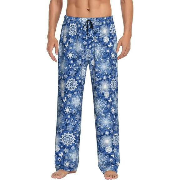 Bingfone whiet Snowflake blue background Mens All Over Print Sleep Pajama Pants-Medium