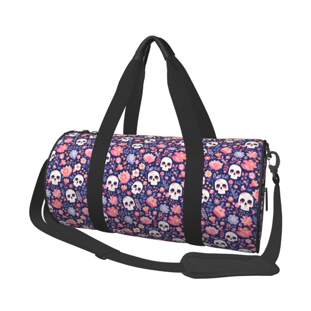 Bingfone white Skull Flower Print Gym Duffle Backpack for Men Women