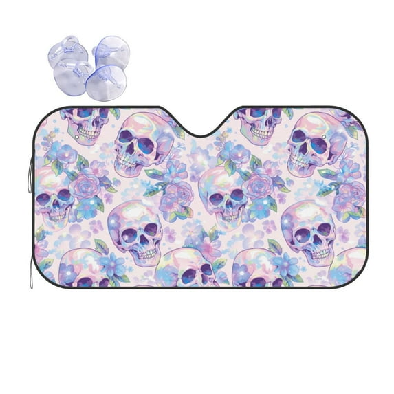 Bingfone white Skull crystal flower Car Windshield Sun Shade Protector Keep Your Vehicle Cool Sun Shield Visor Cover Foldable for Car Truck SUV-Medium