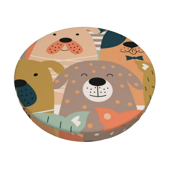 Bingfone12 Inch Padded Round Bar Stool Cover Cushion With Elastic Fabric Round Chair Seat - Colorful Dogs