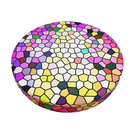 Bingfone12 Inch Padded Round Bar Stool Cover Cushion With Elastic Fabric Round Chair Seat - Colorful Tie Dye Stained Glass 3