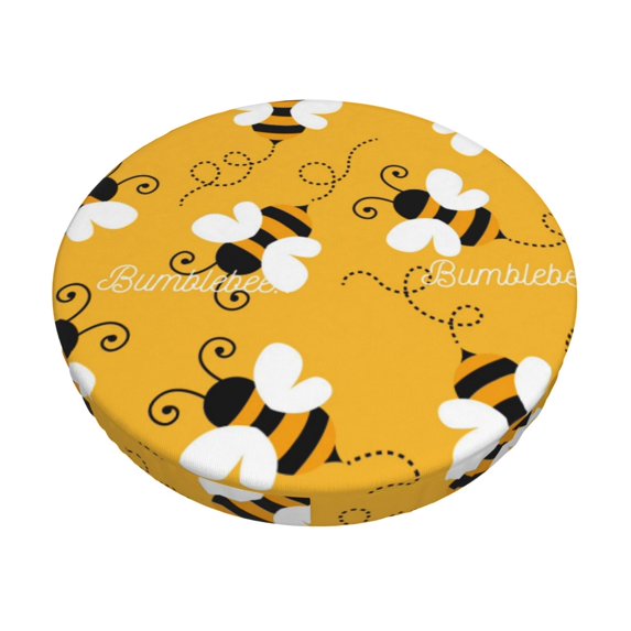 Bingfone12 Inch Padded Round Bar Stool Cover Cushion With Elastic Fabric Round Chair Seat - Cute Bee Butterfly Yelllow