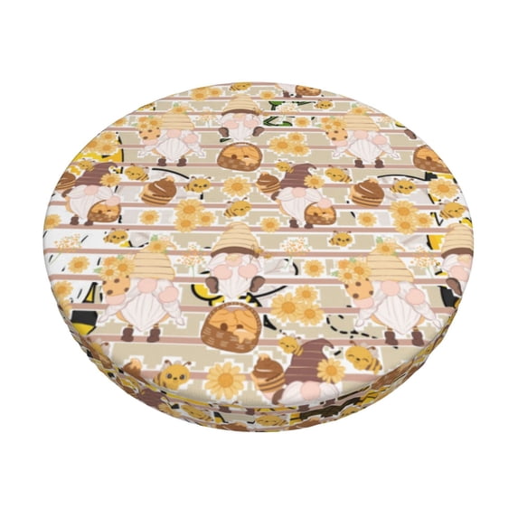 Bingfone12 Inch Padded Round Bar Stool Cover Cushion With Elastic Fabric Round Chair Seat - Cute Bee Gnome