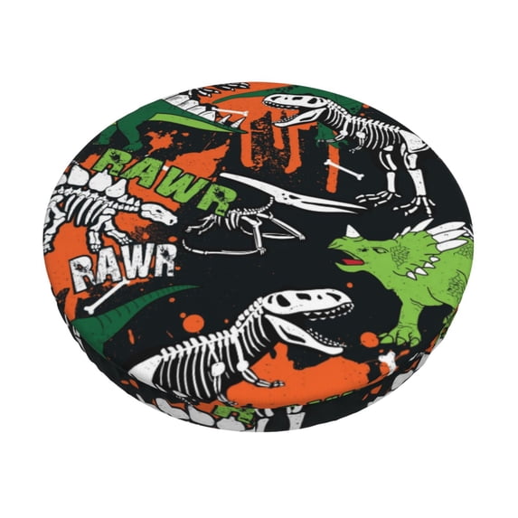 Bingfone12 Inch Padded Round Bar Stool Cover Cushion With Elastic Fabric Round Chair Seat - Dinosaur Skeleton