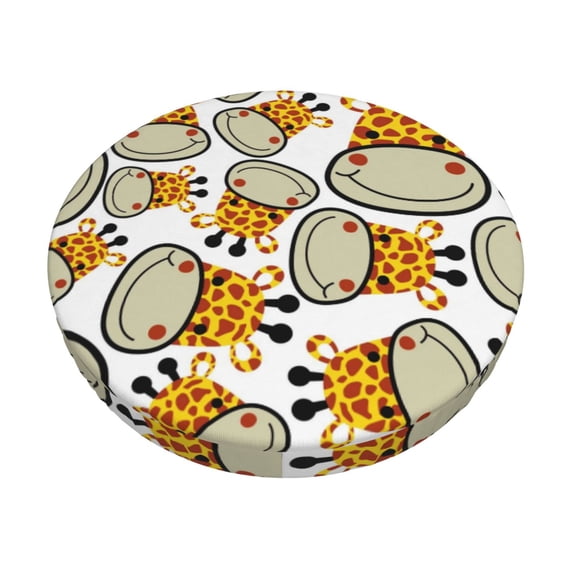 Bingfone12 Inch Padded Round Bar Stool Cover Cushion With Elastic Fabric Round Chair Seat - Giraffes Head