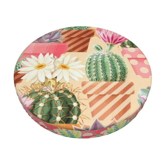 Bingfone12 Inch Padded Round Bar Stool Cover Cushion With Elastic Fabric Round Chair Seat - High Detail Succulent And Cactus