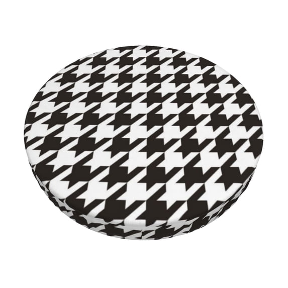 Bingfone12 Inch Padded Round Bar Stool Cover Cushion With Elastic Fabric Round Chair Seat - Houndstooth Black And White