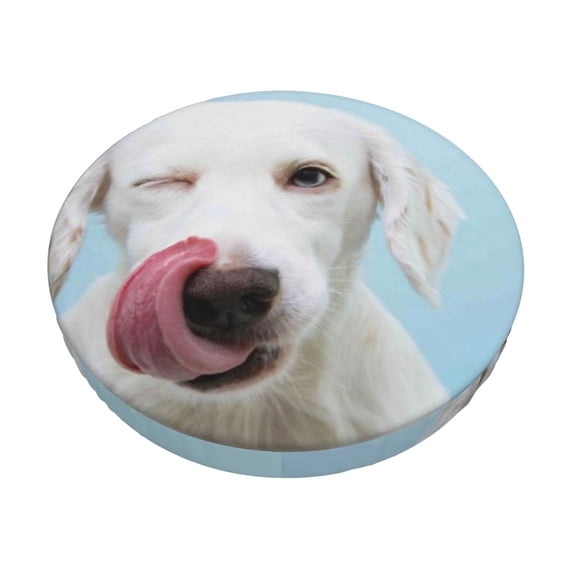 Bingfone12 Inch Padded Round Bar Stool Cover Cushion With Elastic Fabric Round Chair Seat - Puppy Licks Nose