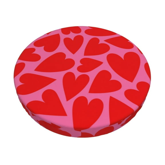 Bingfone12 Inch Padded Round Bar Stool Cover Cushion With Elastic Fabric Round Chair Seat - Red Love Heart