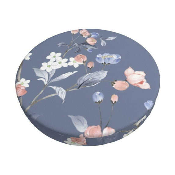 Bingfone12 inch Padded Round Bar Stool Cover Cushion with Elastic Fabric Round Chair Seat - Watercolor Flowers Butterfly