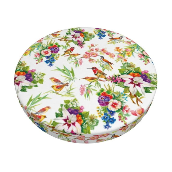 Bingfone13 Inch Padded Round Bar Stool Cover Cushion With Elastic Fabric Round Chair Seat - Birds And Flowers