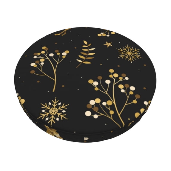 Bingfone13 Inch Padded Round Bar Stool Cover Cushion With Elastic Fabric Round Chair Seat - Christmas Gold Deers1