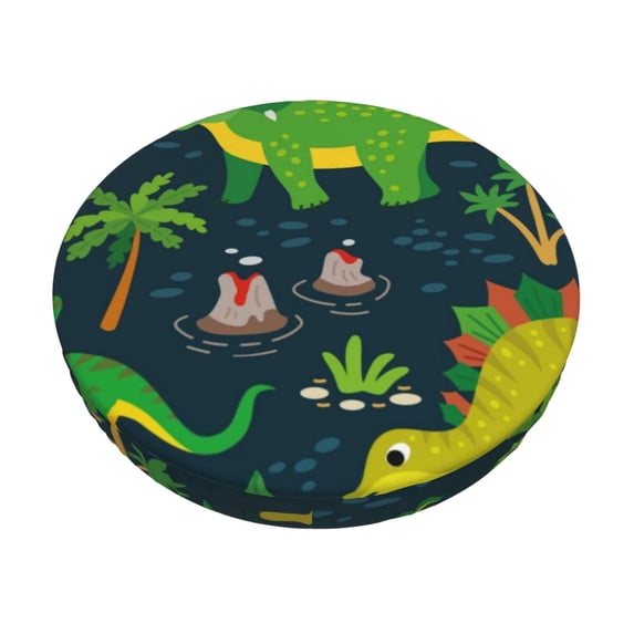 Bingfone13 Inch Padded Round Bar Stool Cover Cushion With Elastic Fabric Round Chair Seat - Dinosaurs And Tropical Leaves And Flowers