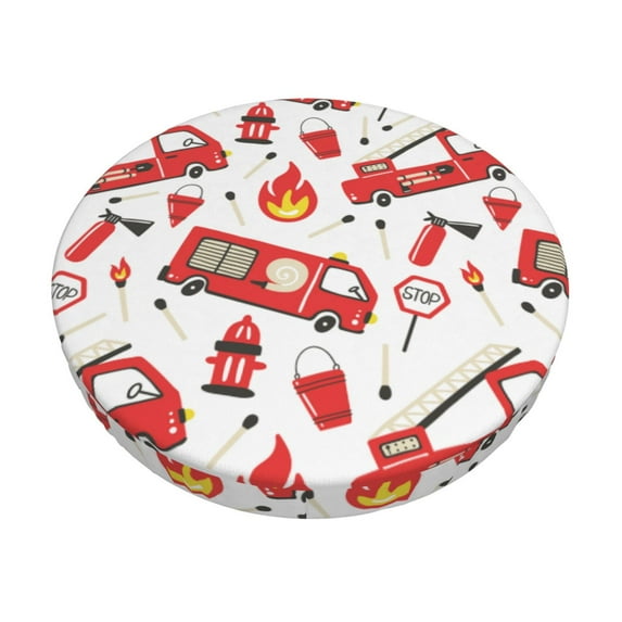 Bingfone13 Inch Padded Round Bar Stool Cover Cushion With Elastic Fabric Round Chair Seat - Fire Truck