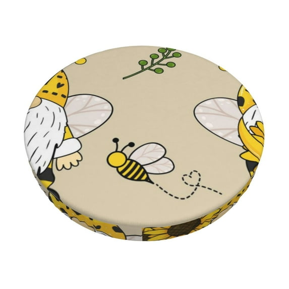 Bingfone13 Inch Padded Round Bar Stool Cover Cushion With Elastic Fabric Round Chair Seat - Gnomes Bees And Sunflowers