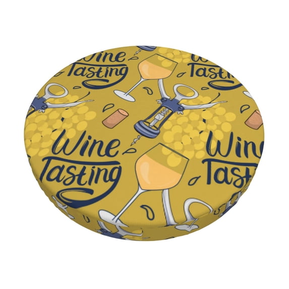 Bingfone13 Inch Padded Round Bar Stool Cover Cushion With Elastic Fabric Round Chair Seat - White Wine Seamless
