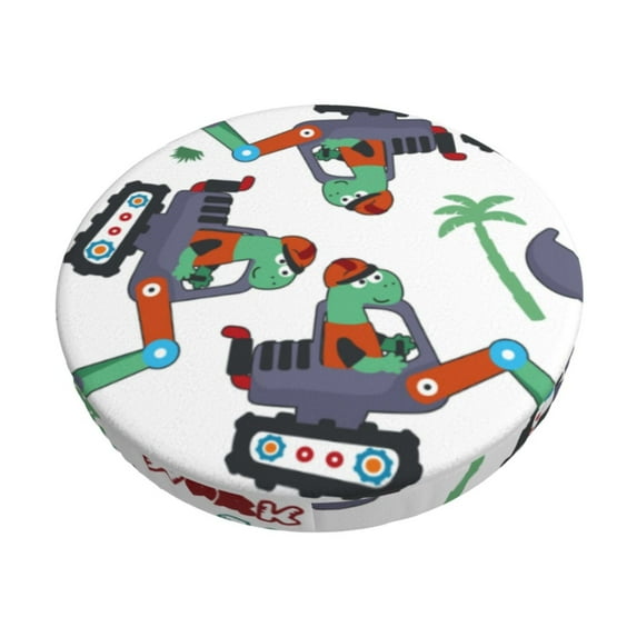 Bingfone13 inch Padded Round Bar Stool Cover Cushion with Elastic Fabric Round Chair Seat - Dinosaur on Excavator2