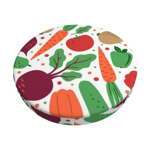 Bingfone13 inch Padded Round Bar Stool Cover Cushion with Elastic Fabric Round Chair Seat - Vegetables