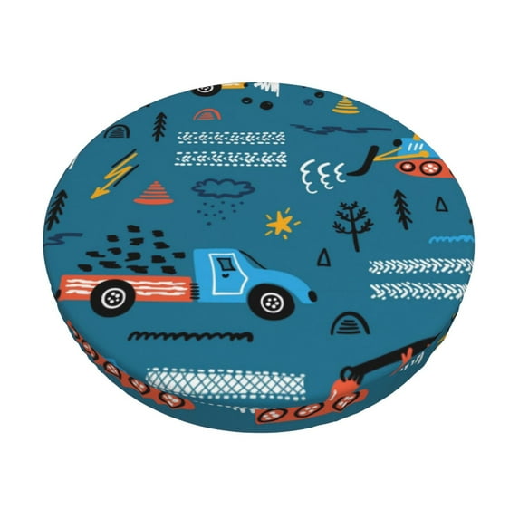 Bingfone14 Inch Padded Round Bar Stool Cover Cushion With Elastic Fabric Round Chair Seat - Construction Trucks