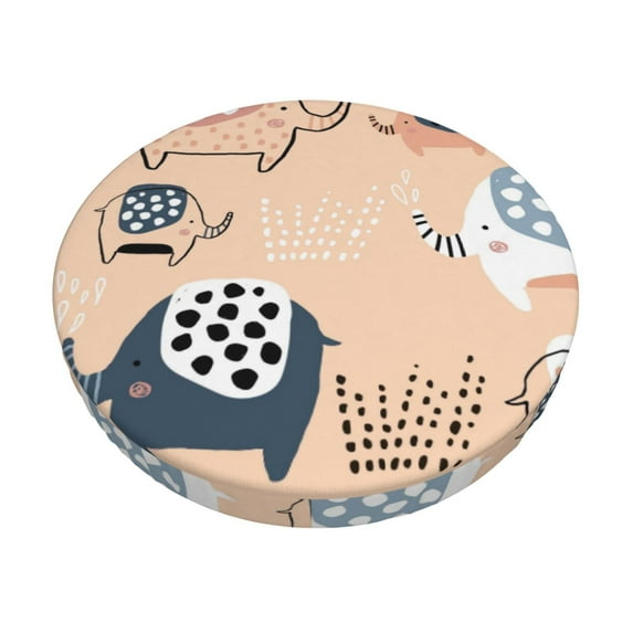 Bingfone14 Inch Padded Round Bar Stool Cover Cushion With Elastic Fabric Round Chair Seat - Cute Ink Drawn Elephants
