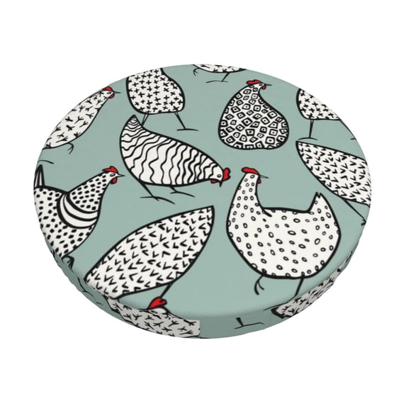 Bingfone14 Inch Padded Round Bar Stool Cover Cushion With Elastic Fabric Round Chair Seat - Hand Drawn Chickens