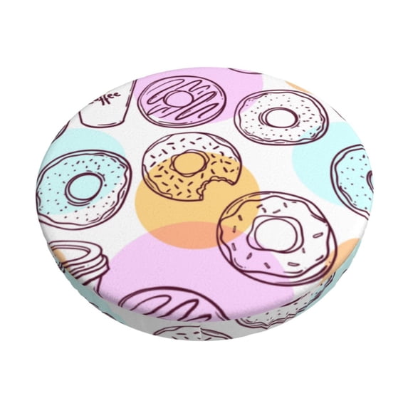 Bingfone14 inch Padded Round Bar Stool Cover Cushion with Elastic Fabric Round Chair Seat - Donuts and Coffee