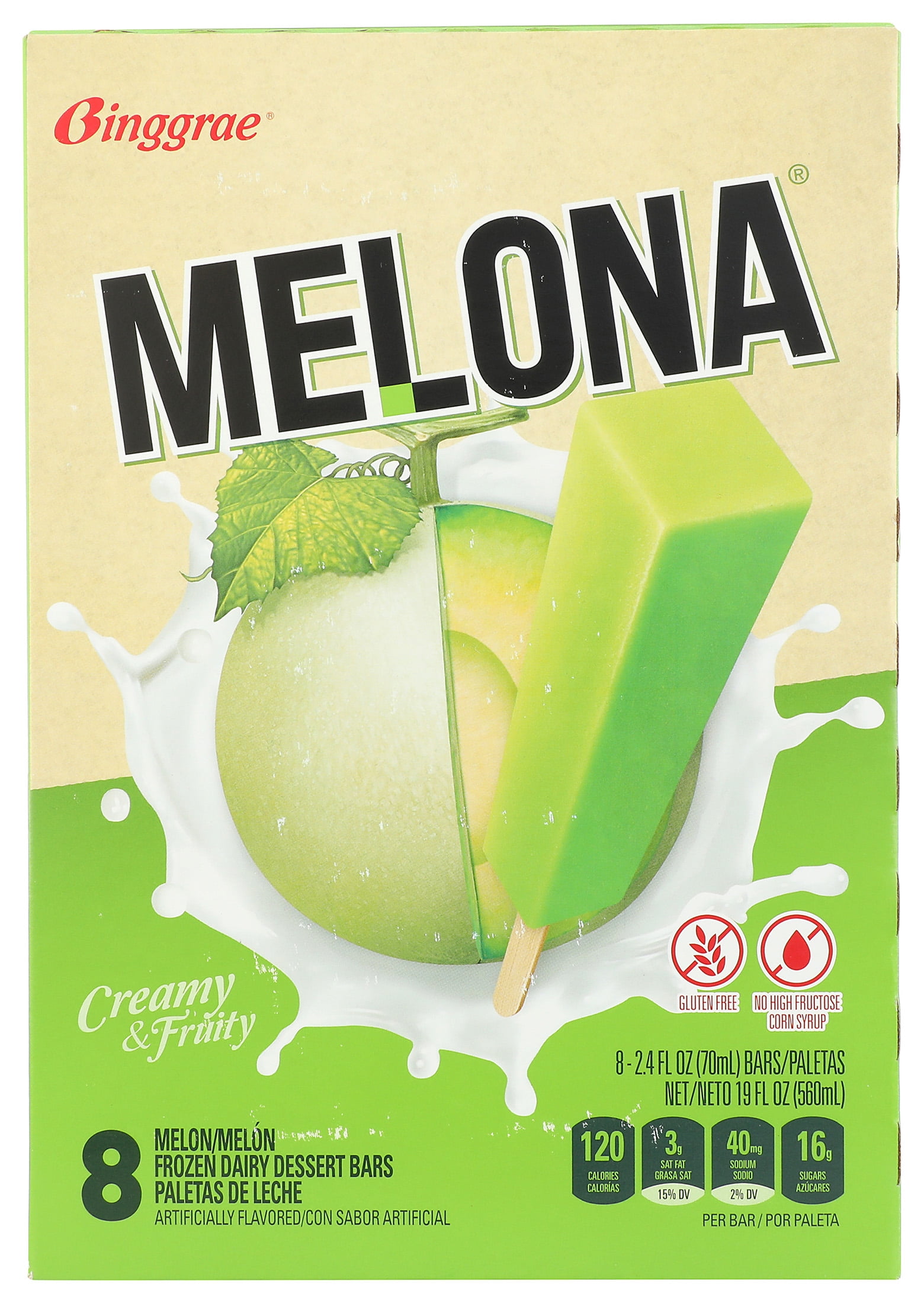 Creamy♡melon Binggrae, Frozen Dairy Dessert Bars, 19 fl oz, Melona Melon 8 Ct
