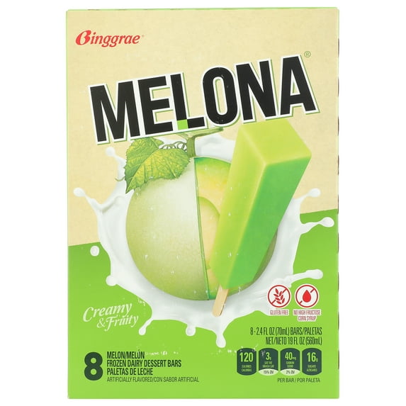 Binggrae Melona Melon Frozen Dairy Dessert Bars, 19 fl oz, 8 Ct