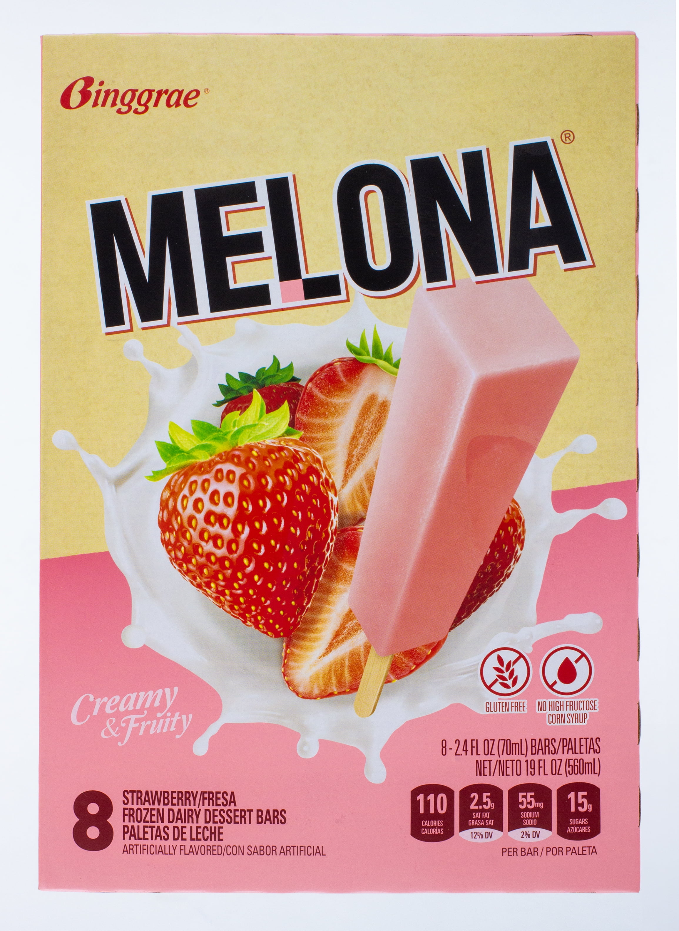 Binggrae Melona Strawberry Frozen Dairy Dessert Bars, 19 fl oz, 8 Ct