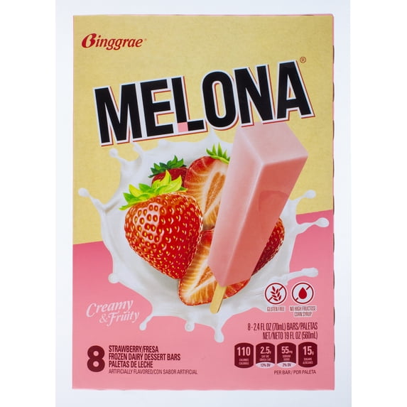 Binggrae Melona Strawberry Frozen Dairy Dessert Bars, 19 fl oz, 8 Ct