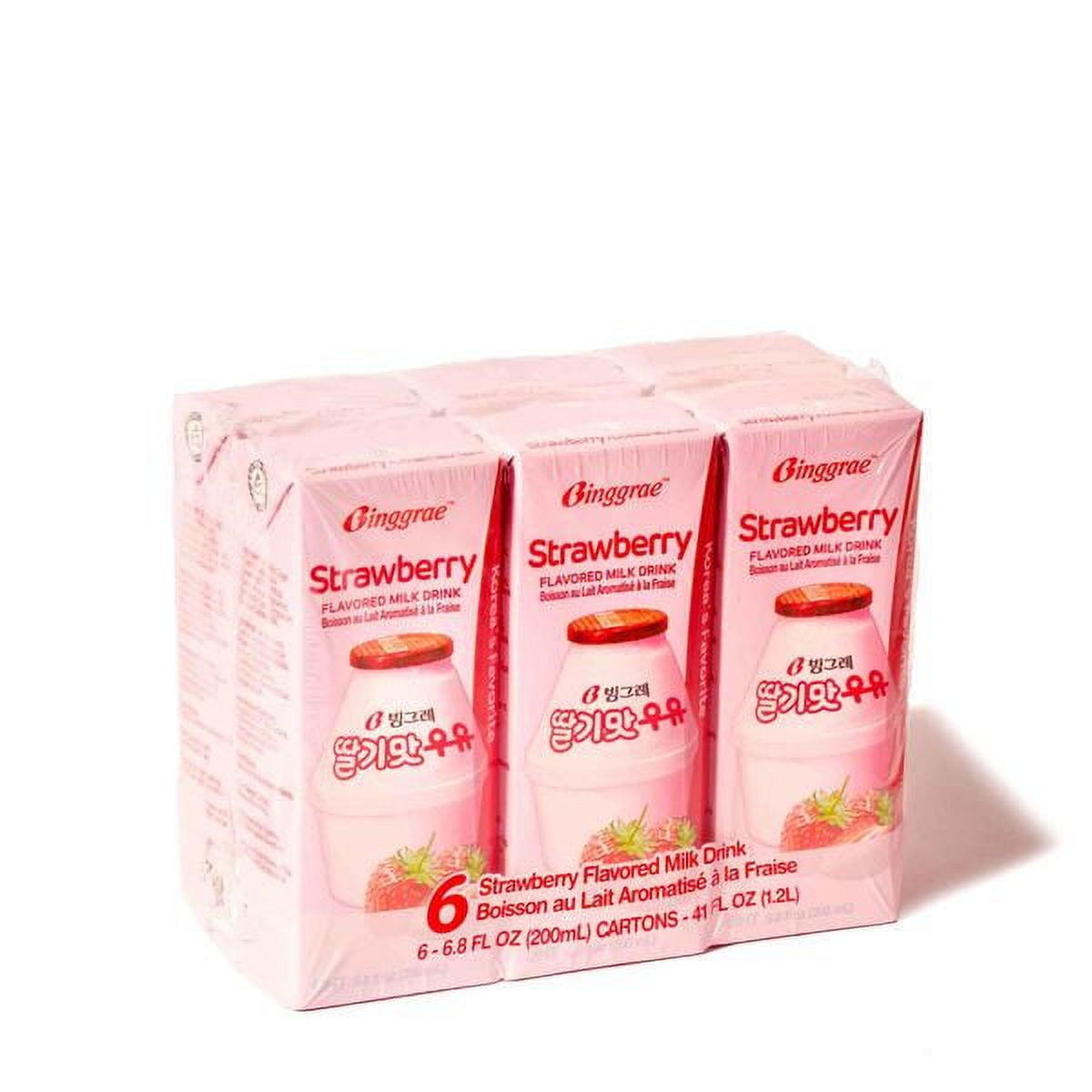 Binggrae-Strawberry Flavored Milk Drink 6.8ozX6pack草莓牛奶保久