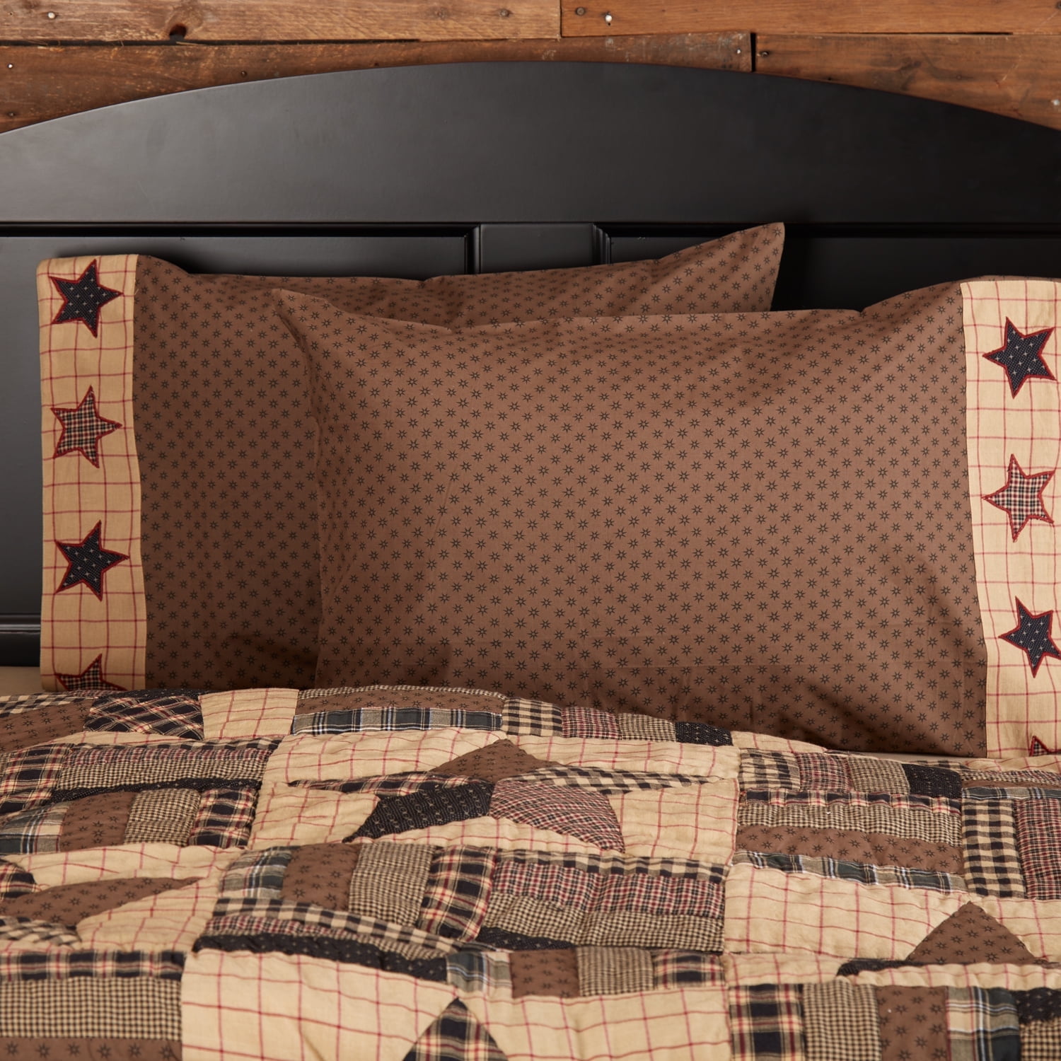 Bingham Star Chocolate Brown and Black Cotton Pillowcase Set