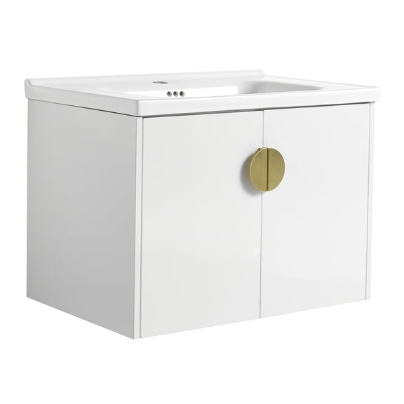 Bingirl 28'' Bathroom Vanity Cabinet with Ceramic Sink,Metal Handle,SoftClose Door,Modern Bathroom Storage Cabinet for Small Bathroom