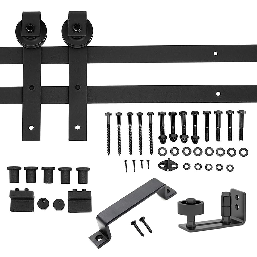 Black Matte 6.6FT Sliding Barn Door Hardware Kit with J Shape Hangers